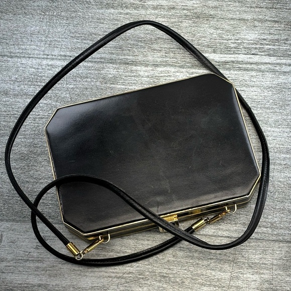 VTG LS Leather School Monastery S Croce Florence Italy Black Gold Evening Bag 7” - Picture 9 of 16